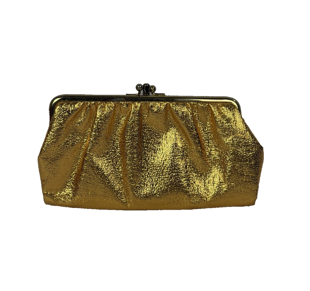 Vintage Women's Gold Evening Purse Bag Clutch Kiss Lock Formal 1960's